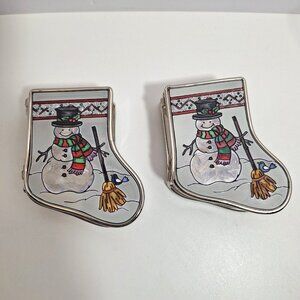 Amia Snowman Stained Glass Mirrored Trinket Boxes Hand Painted Stocking Lot of 2